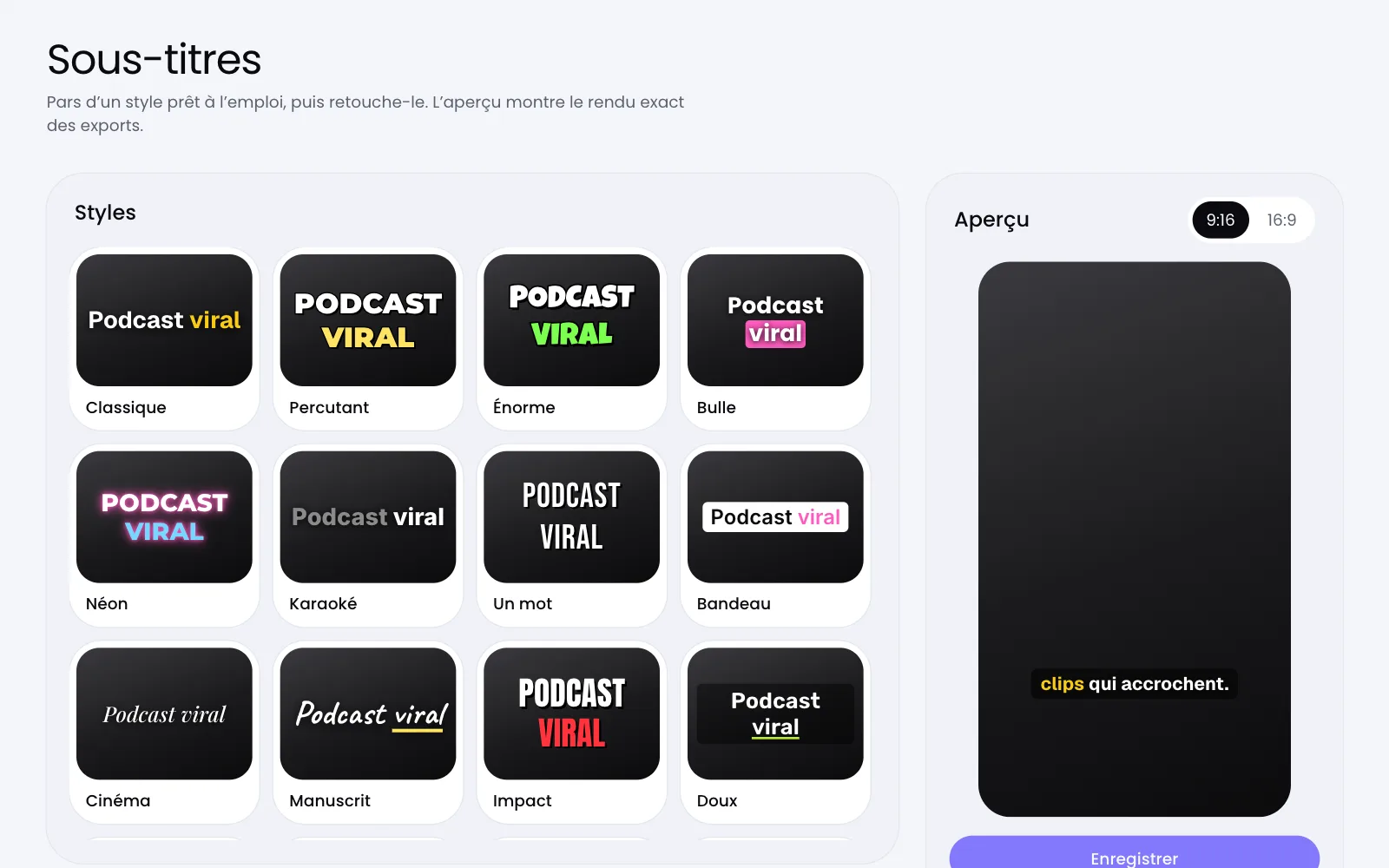 Le réglage des sous-titres animés dans ShortCast
